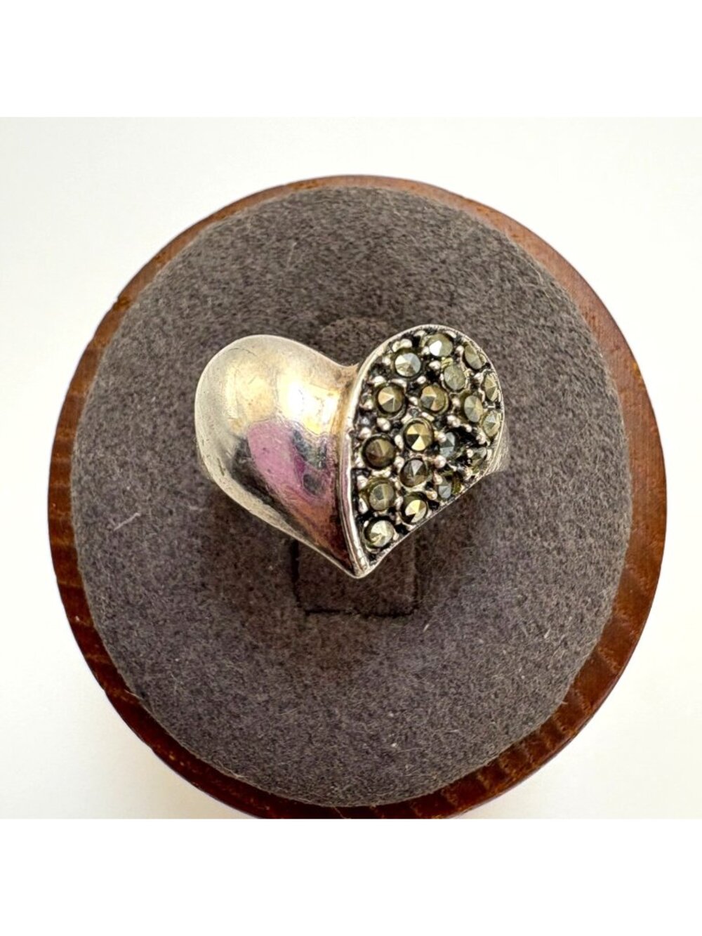 Marcasite Sterling Silver 925 Heart Statement Ring Size 5.25